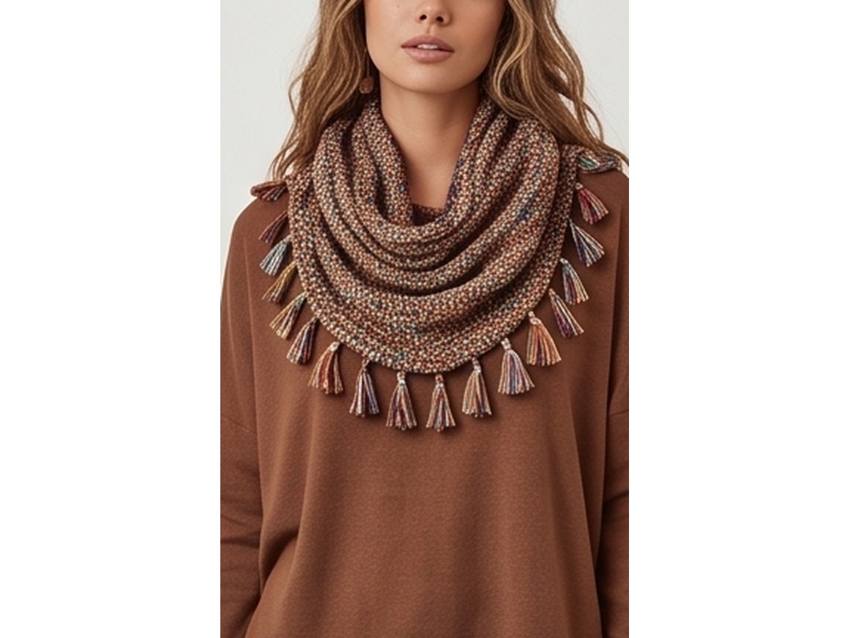 Tassel Cowl-Neck Scarf